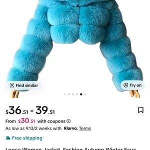 Turquoise Blue Faux Fur Puffer Jacket